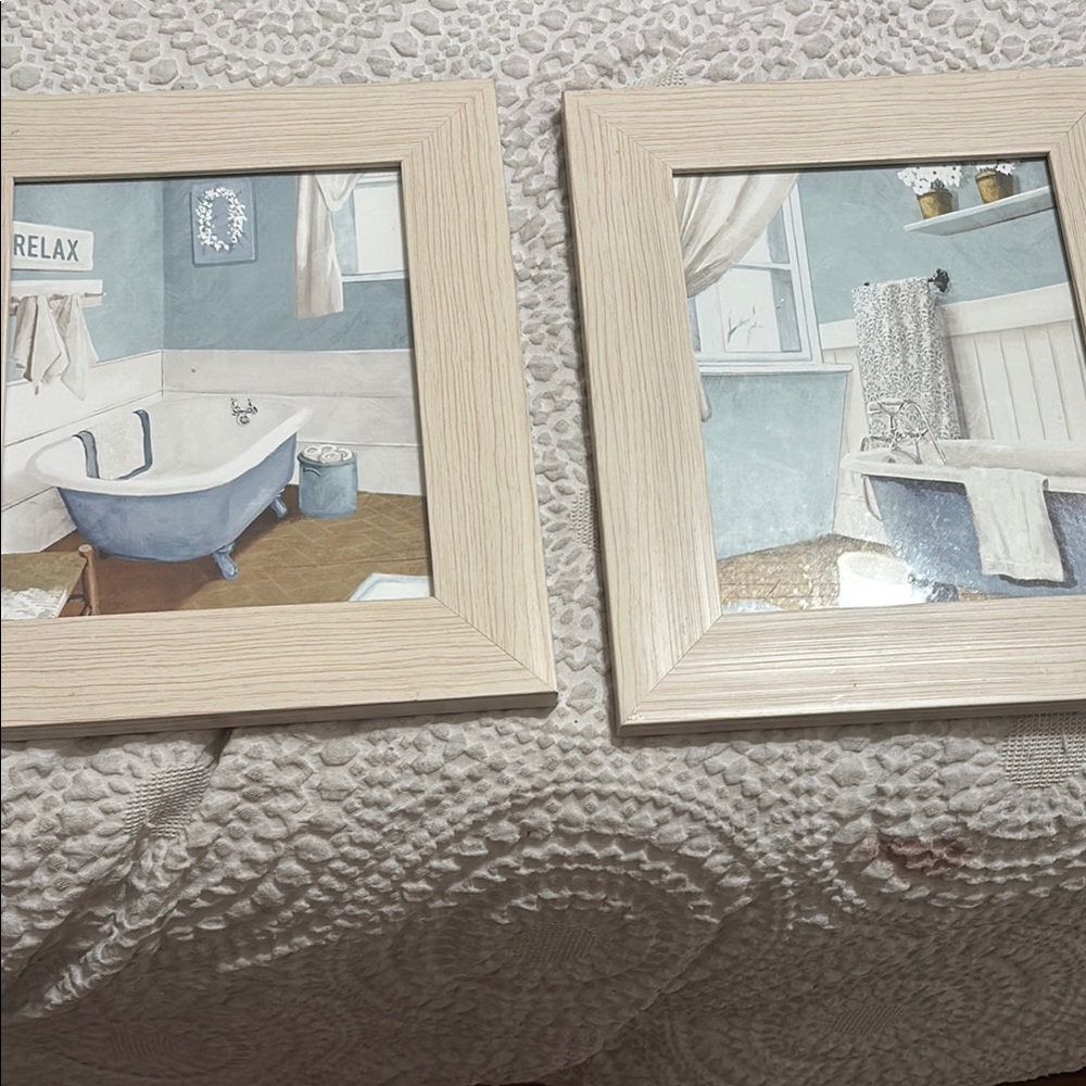 Blue and Cream Bathroom Wall Art Set